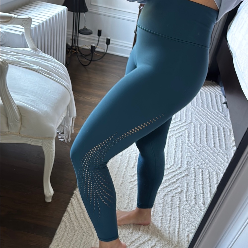 Athleta Elation Laser Cut 7/8 Tight Teal High-Waisted Leggings